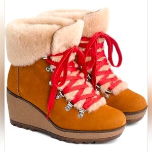 J. CREW Pecan Nubuck Nordic Wedge Winter Leather Booties Size 8M